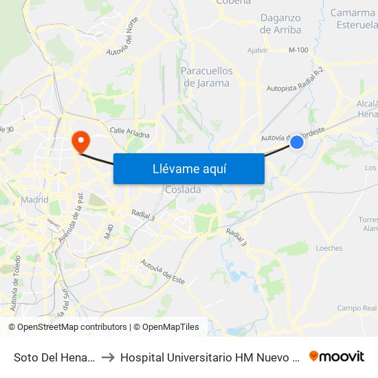 Soto Del Henares to Hospital Universitario HM Nuevo Belén map