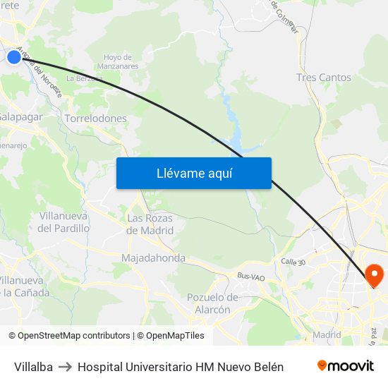 Villalba to Hospital Universitario HM Nuevo Belén map