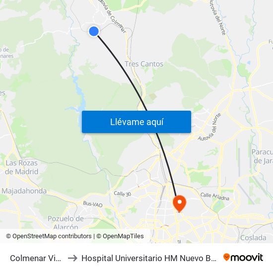 Colmenar Viejo to Hospital Universitario HM Nuevo Belén map