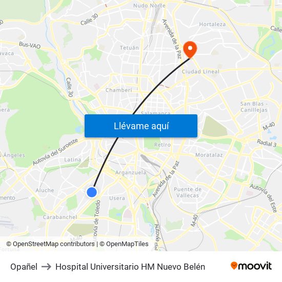 Opañel to Hospital Universitario HM Nuevo Belén map