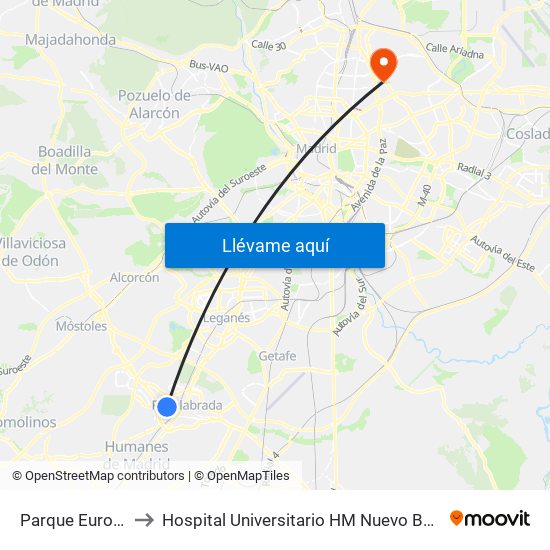 Parque Europa to Hospital Universitario HM Nuevo Belén map