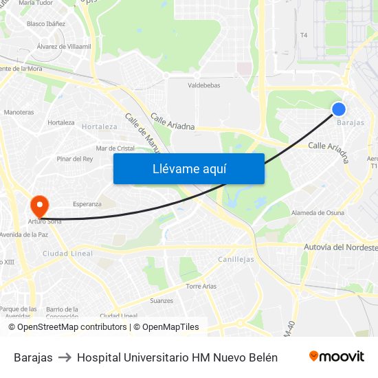 Barajas to Hospital Universitario HM Nuevo Belén map