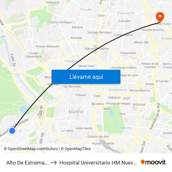 Alto De Extremadura to Hospital Universitario HM Nuevo Belén map