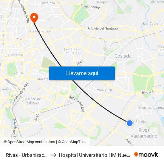 Rivas - Urbanizaciones to Hospital Universitario HM Nuevo Belén map