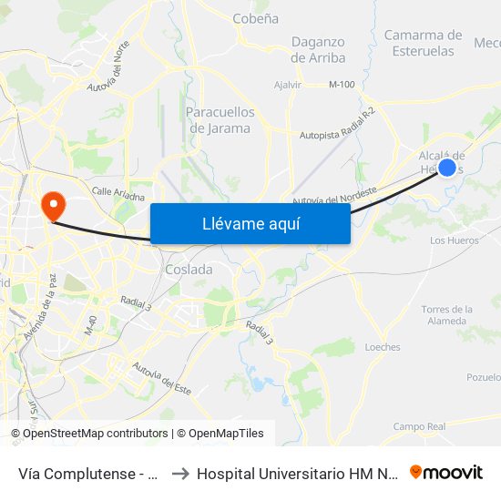 Vía Complutense - Brihuega to Hospital Universitario HM Nuevo Belén map