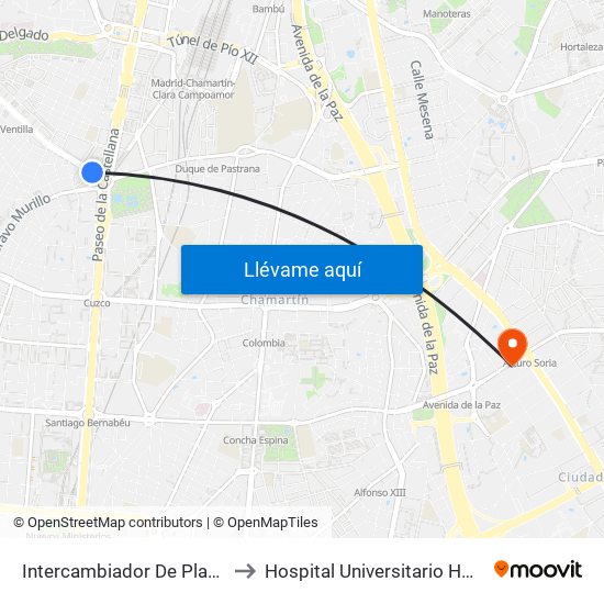 Intercambiador De Plaza De Castilla to Hospital Universitario HM Nuevo Belén map