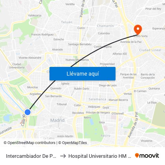 Intercambiador De Príncipe Pío to Hospital Universitario HM Nuevo Belén map