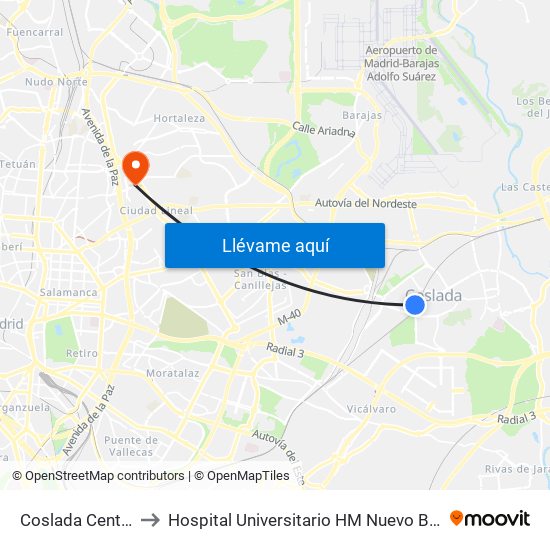 Coslada Central to Hospital Universitario HM Nuevo Belén map