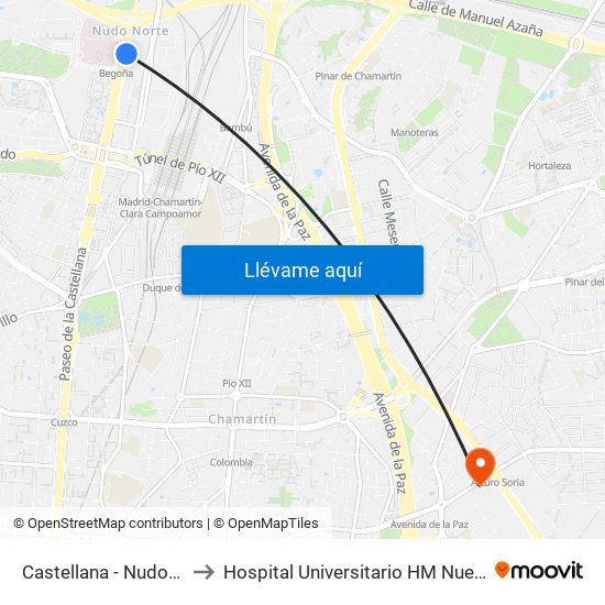 Castellana - Nudo Norte to Hospital Universitario HM Nuevo Belén map