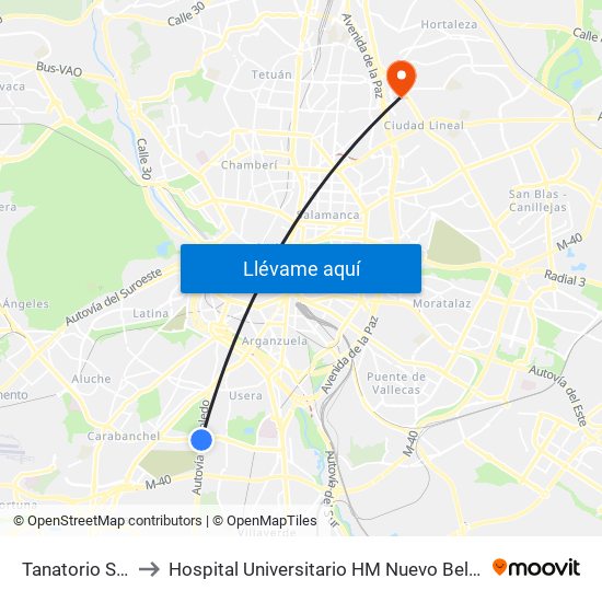 Tanatorio Sur to Hospital Universitario HM Nuevo Belén map