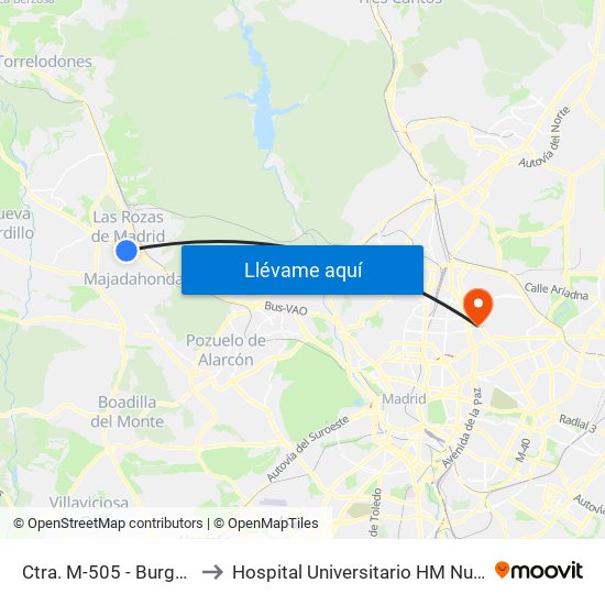 Ctra. M-505 - Burgocentro to Hospital Universitario HM Nuevo Belén map