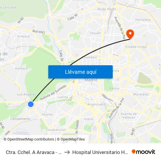 Ctra. Cchel. A Aravaca - Colonia Jardín to Hospital Universitario HM Nuevo Belén map