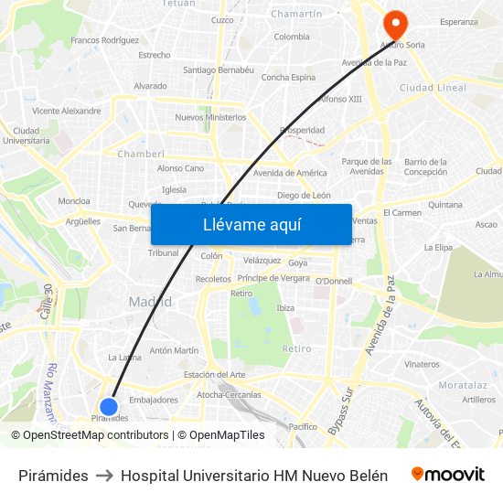 Pirámides to Hospital Universitario HM Nuevo Belén map