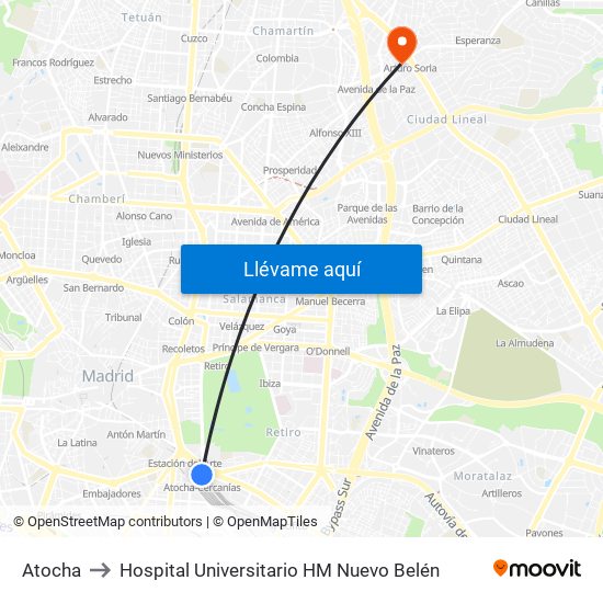 Atocha to Hospital Universitario HM Nuevo Belén map