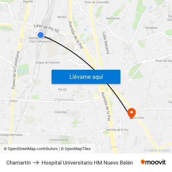 Chamartín to Hospital Universitario HM Nuevo Belén map