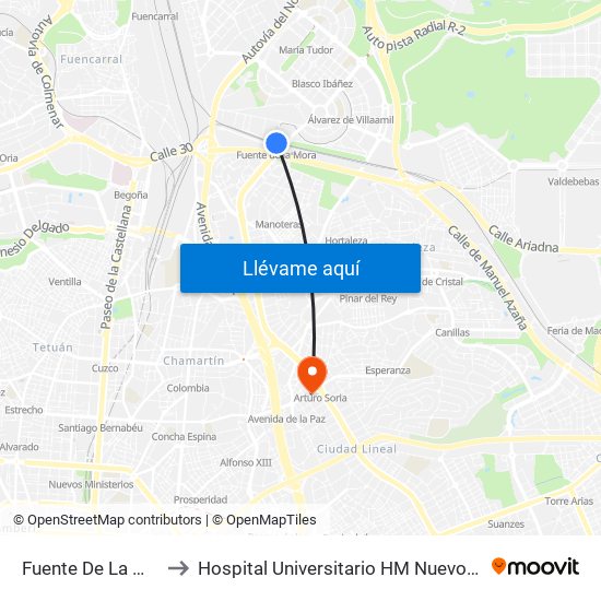 Fuente De La Mora to Hospital Universitario HM Nuevo Belén map