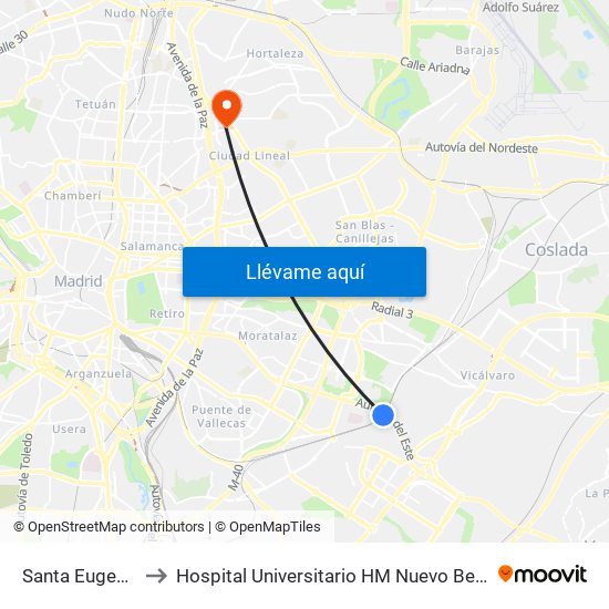 Santa Eugenia to Hospital Universitario HM Nuevo Belén map