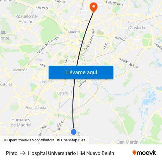 Pinto to Hospital Universitario HM Nuevo Belén map