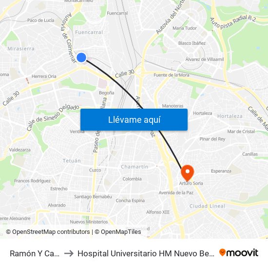 Ramón Y Cajal to Hospital Universitario HM Nuevo Belén map