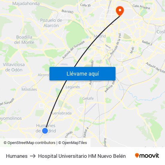 Humanes to Hospital Universitario HM Nuevo Belén map