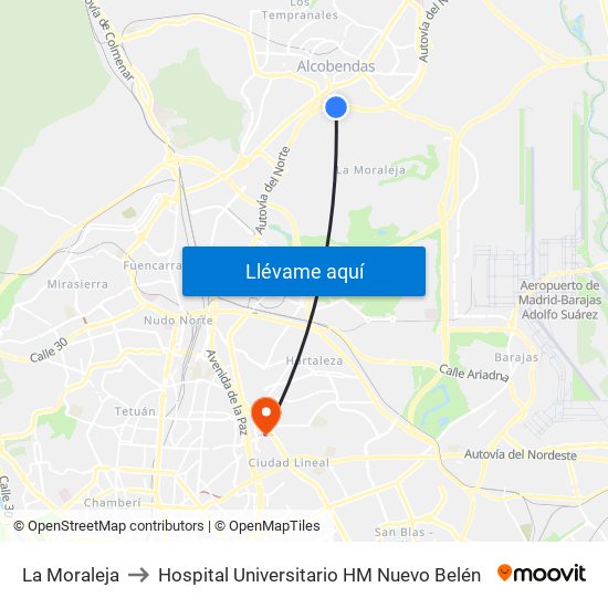 La Moraleja to Hospital Universitario HM Nuevo Belén map