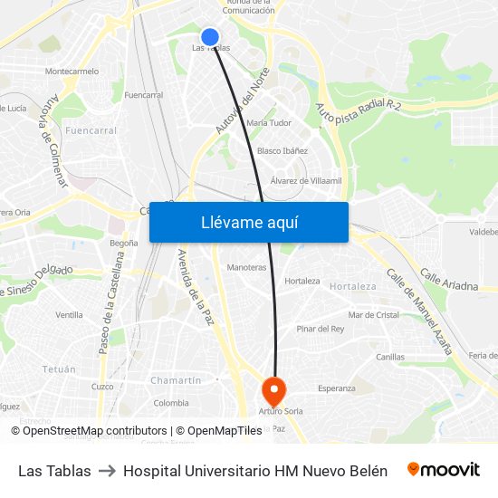 Las Tablas to Hospital Universitario HM Nuevo Belén map