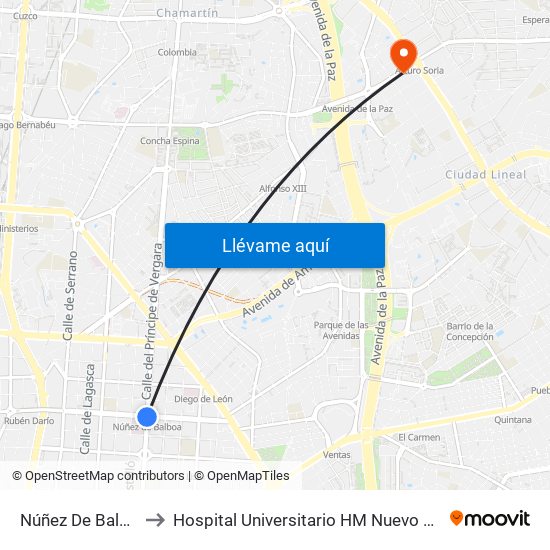 Núñez De Balboa to Hospital Universitario HM Nuevo Belén map