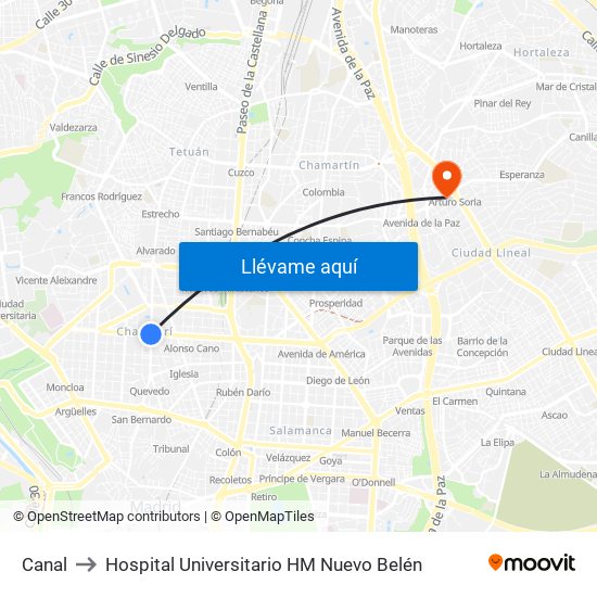 Canal to Hospital Universitario HM Nuevo Belén map