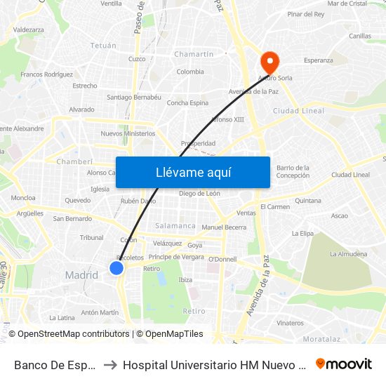 Banco De España to Hospital Universitario HM Nuevo Belén map