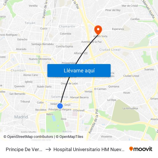 Príncipe De Vergara to Hospital Universitario HM Nuevo Belén map