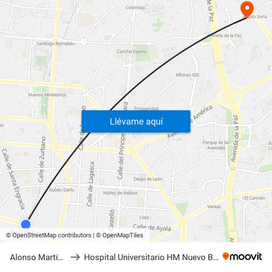 Alonso Martínez to Hospital Universitario HM Nuevo Belén map