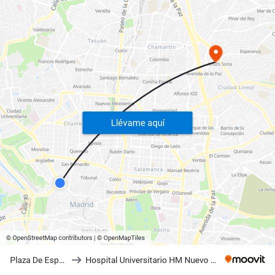 Plaza De España to Hospital Universitario HM Nuevo Belén map