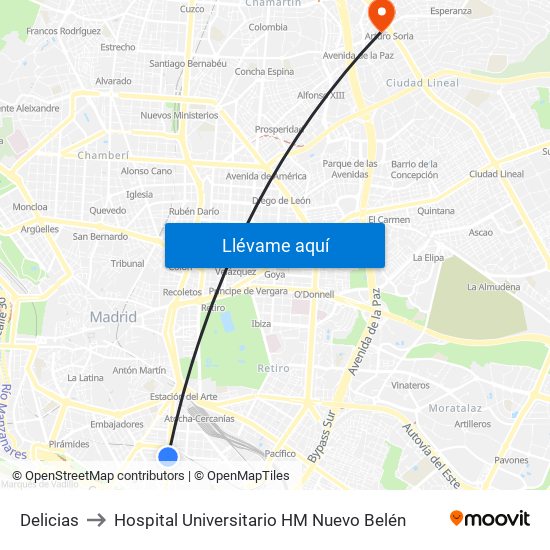 Delicias to Hospital Universitario HM Nuevo Belén map