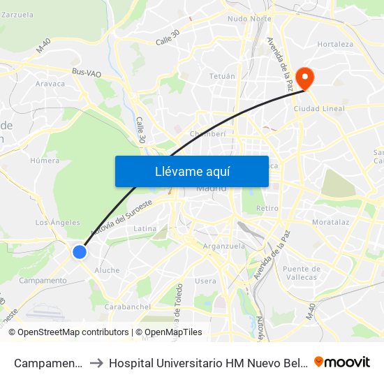 Campamento to Hospital Universitario HM Nuevo Belén map