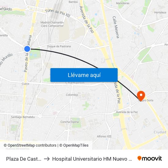 Plaza De Castilla to Hospital Universitario HM Nuevo Belén map