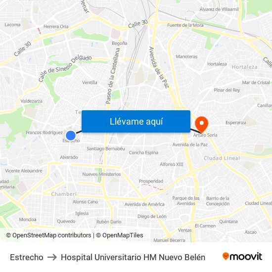 Estrecho to Hospital Universitario HM Nuevo Belén map