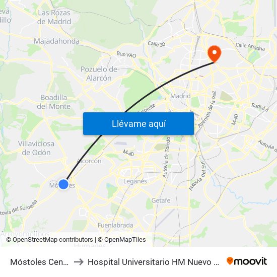 Móstoles Central to Hospital Universitario HM Nuevo Belén map
