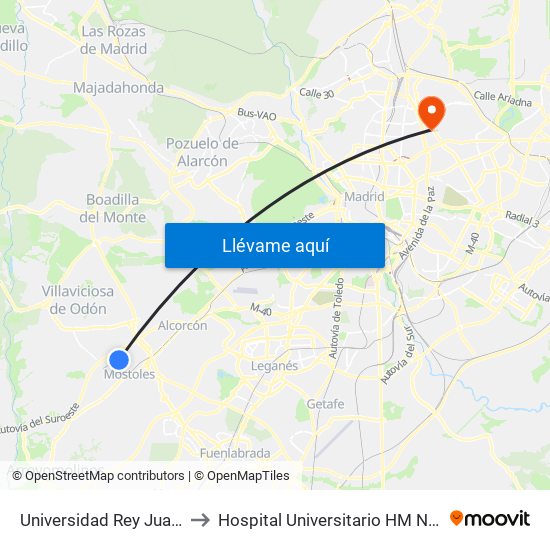 Universidad Rey Juan Carlos to Hospital Universitario HM Nuevo Belén map