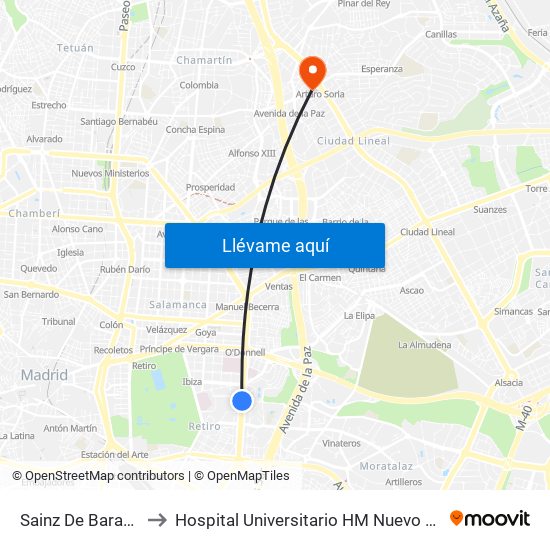 Sainz De Baranda to Hospital Universitario HM Nuevo Belén map