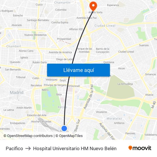 Pacífico to Hospital Universitario HM Nuevo Belén map
