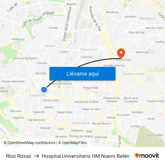 Ríos Rosas to Hospital Universitario HM Nuevo Belén map