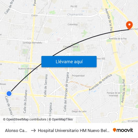 Alonso Cano to Hospital Universitario HM Nuevo Belén map