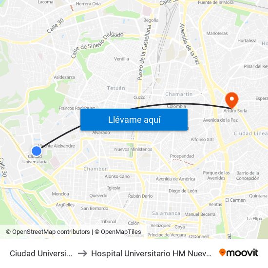 Ciudad Universitaria to Hospital Universitario HM Nuevo Belén map