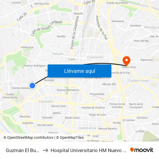 Guzmán El Bueno to Hospital Universitario HM Nuevo Belén map