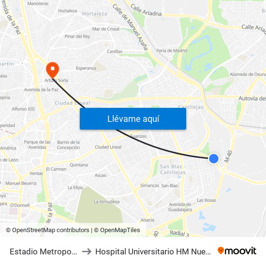 Estadio Metropolitano to Hospital Universitario HM Nuevo Belén map