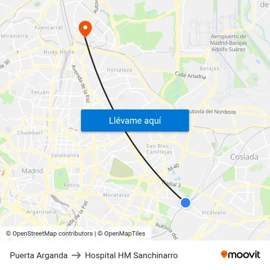 Puerta Arganda to Hospital HM Sanchinarro map