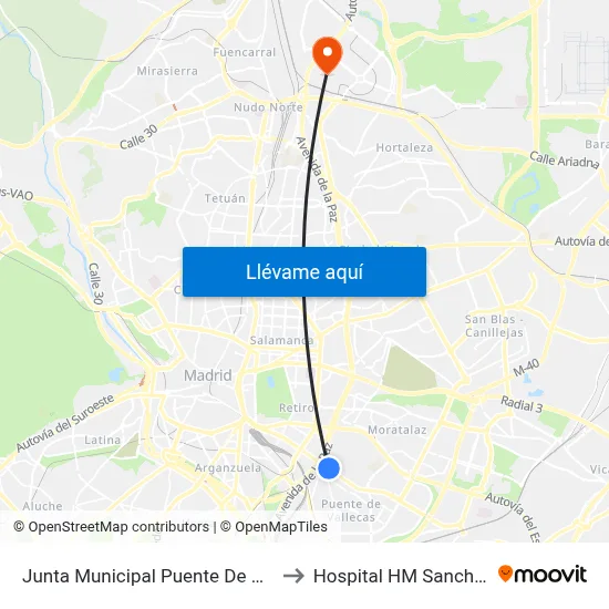 Junta Municipal Puente De Vallecas to Hospital HM Sanchinarro map