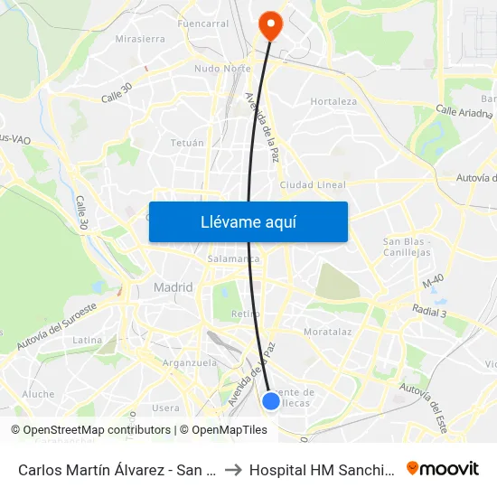 Carlos Martín Álvarez - San Diego to Hospital HM Sanchinarro map