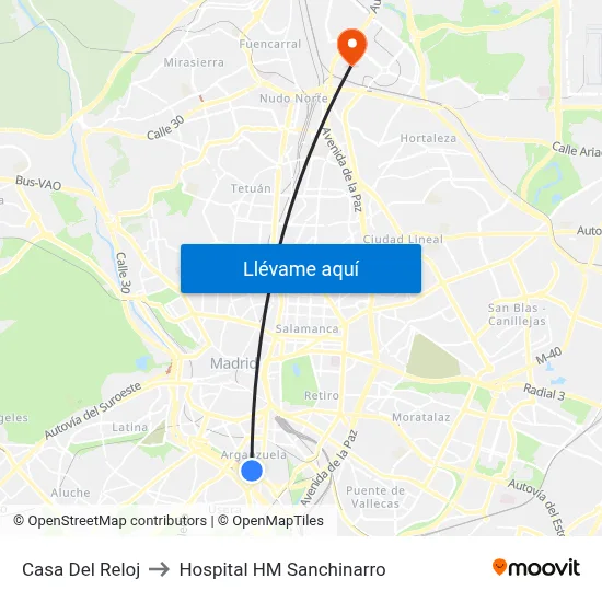 Casa Del Reloj to Hospital HM Sanchinarro map
