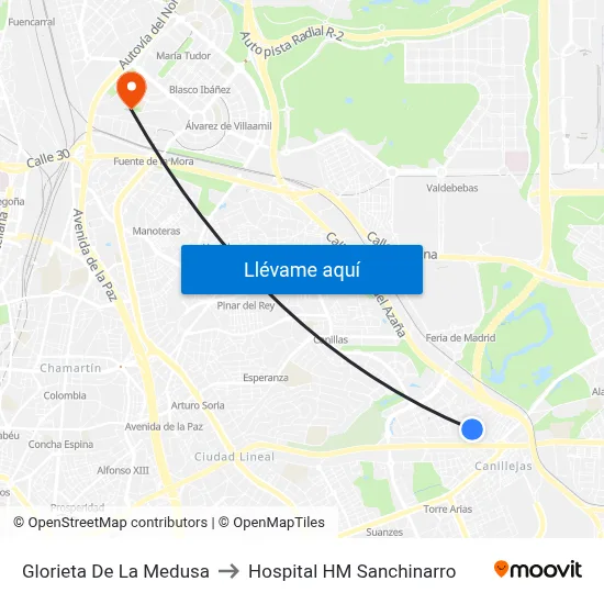 Glorieta De La Medusa to Hospital HM Sanchinarro map
